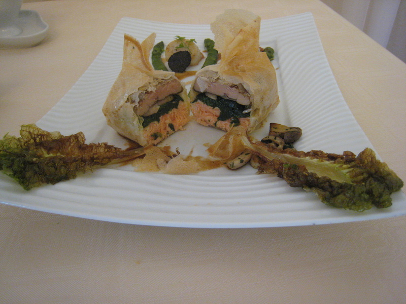 aumônière croustillante de saumon et foie gras