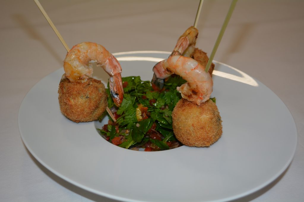 Boudin noir et gambas en salade de pomme de terre
