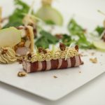 Picatta de magret fumé, rémoulade aux noix, mousse de foie gras